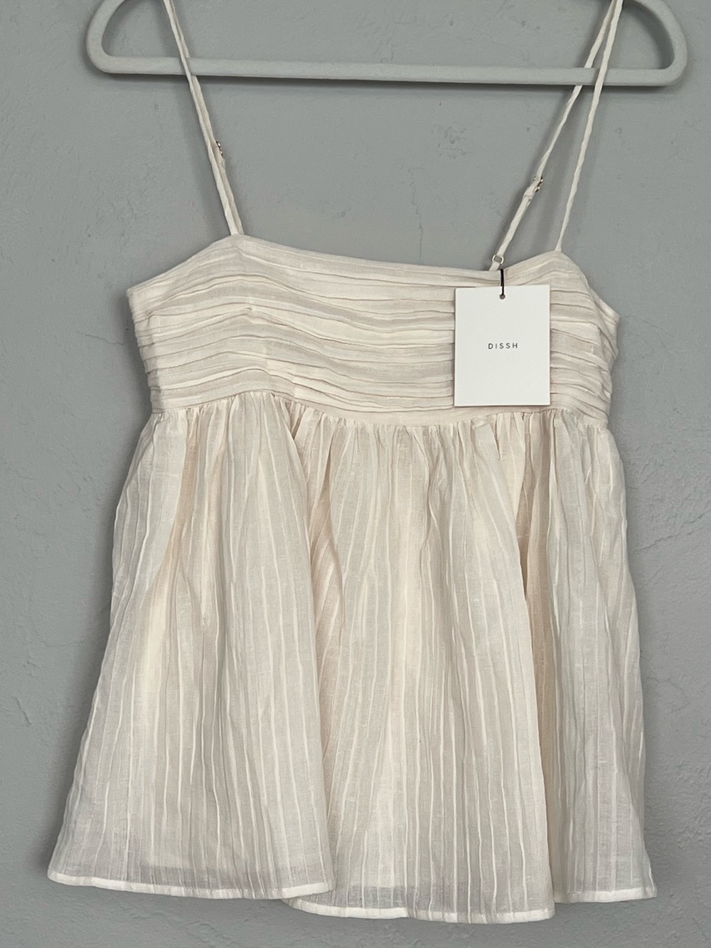 NWT DISSH Casey Ivory Crinkle Ramie Top Square Neck Cami US 6 - Picture 5 of 11